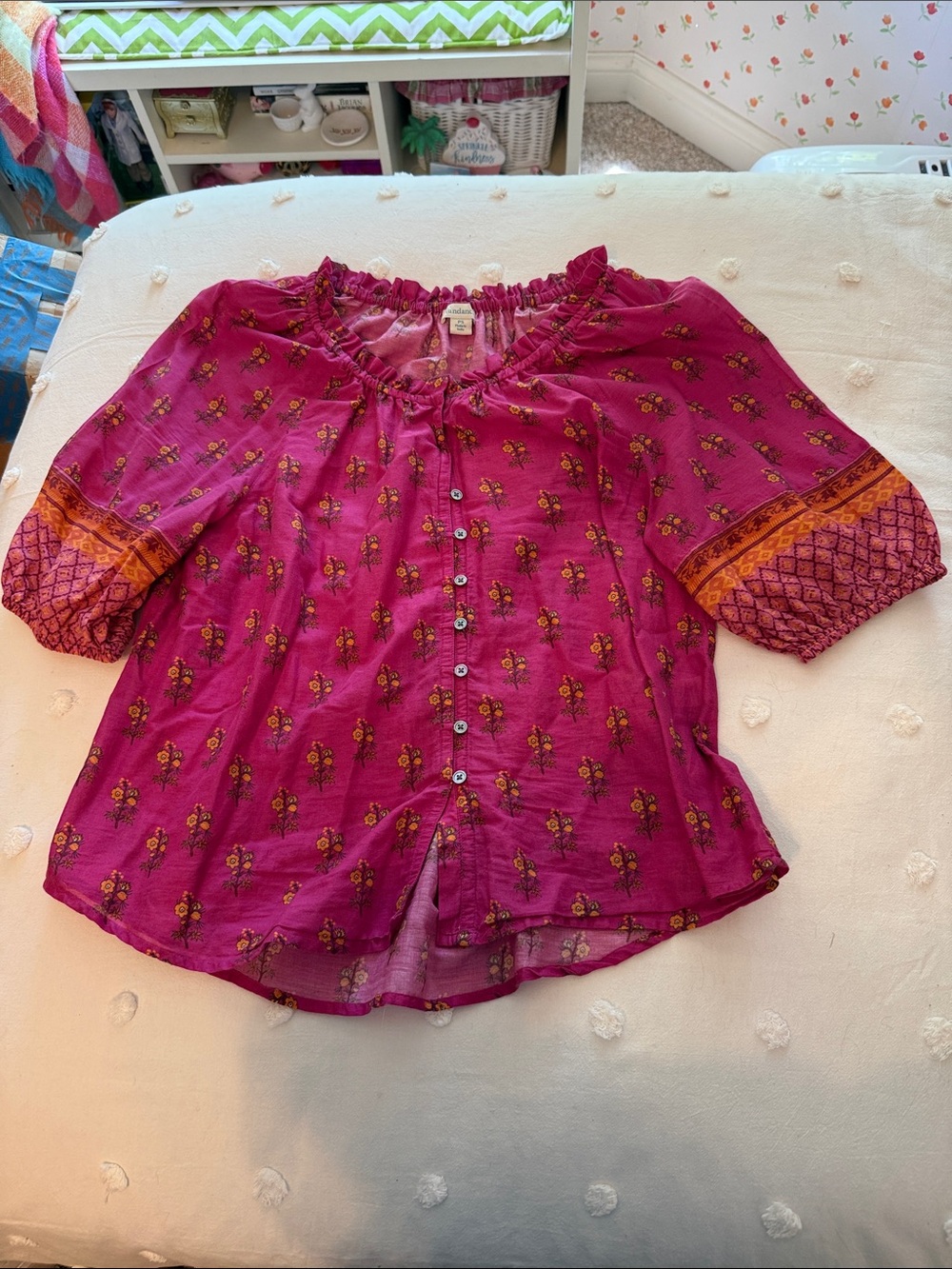 Sundance Women's Magenta Floral Button-Front Blouse
